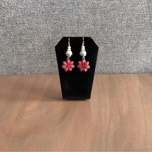 New Handcrafted Pink Floral Earrings with Sterling Silver Hooks